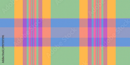 Lumberjack vector textile seamless, 1960s pattern background check. Teen tartan texture plaid fabric in amber and cyan colors.