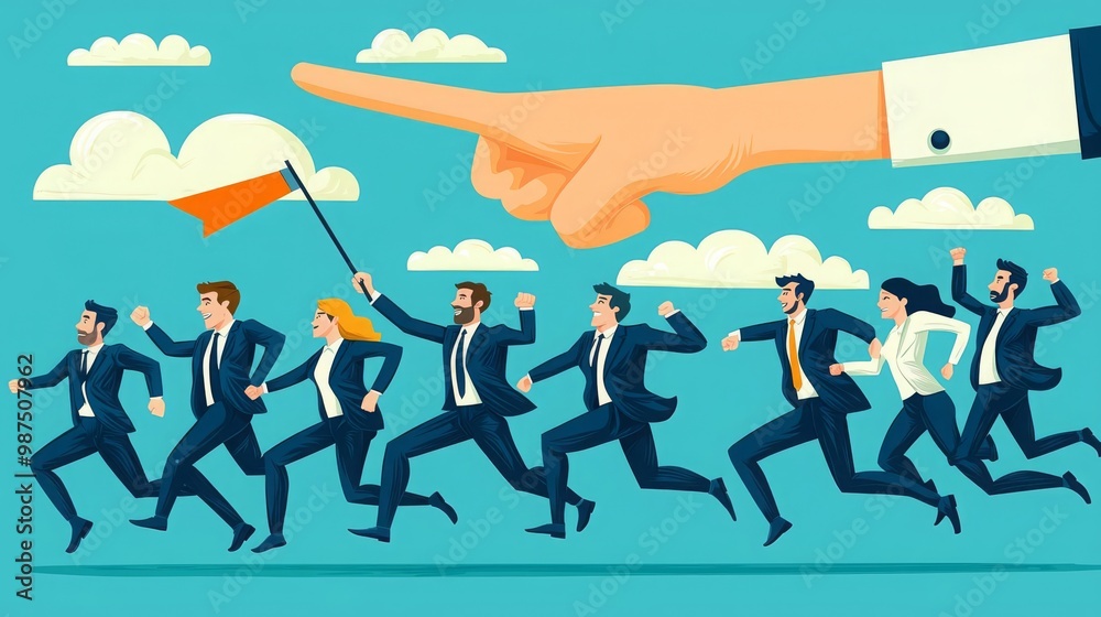 Obraz premium Business Success Achieve Goal A team of business professionals energetically running towards a goal