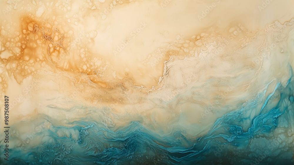 Fototapeta premium Earthy Elegance: Encaustic Abstraction in Beige, Brown, and Turquoise