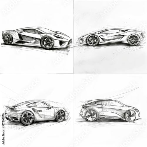 Hyper sport car sketch on white background