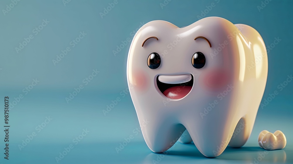 Smiling Cartoon Tooth with a Smaller Tooth in the Foreground Smiling Cartoon Tooth with a Smaller Tooth in the Foreground