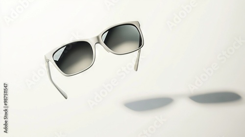   A pair of sunglasses casts a shadow on a white background, with a shadow of another pair on the left photo