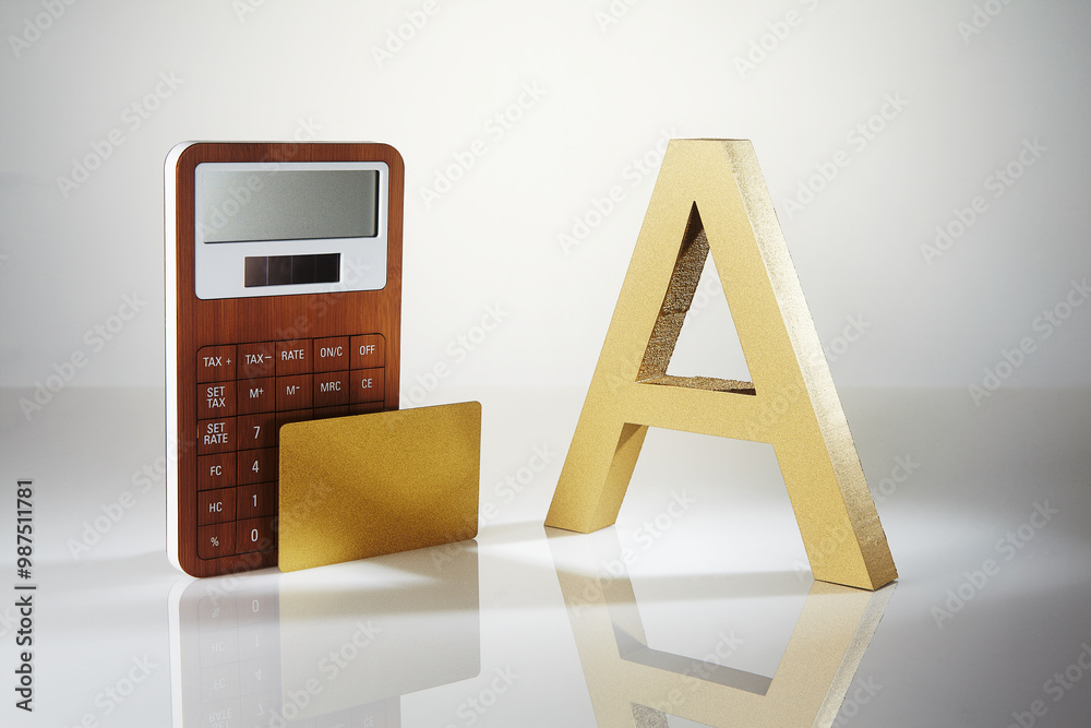 Calculator and A on a white background.