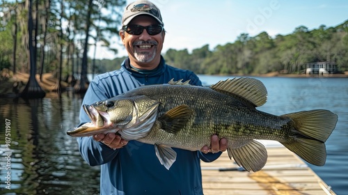 Happy Fisherman Holding a Largemouth Bass