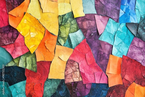 Abstract Collage of Multicolored Paper Fragments