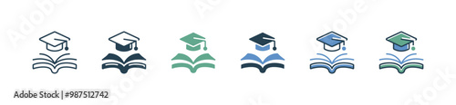 simple open book graduate hat icon knowledge school academy graduation education vector illustration for web and app