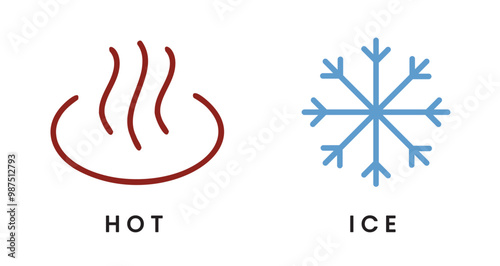 Hot and Ice icon set for beverage drink or food. Simple, outline, flat isolated. Can use as symbol in restaurant cafe coffee shop menu. 