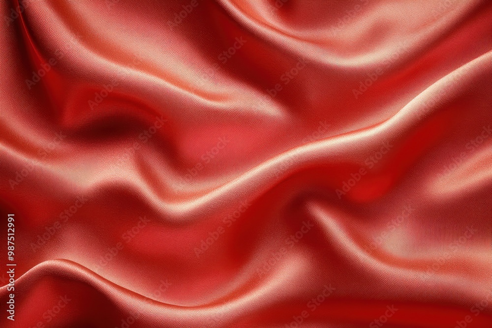Fototapeta premium Close-up of Smooth, Wavy, Red Fabric