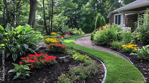 A Winding Stone Path Through a Lush Garden Landscape
