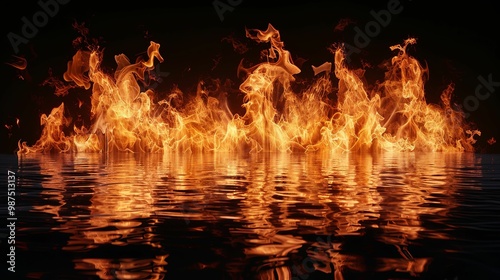 Fiery Flames Reflecting in Rippling Water photo