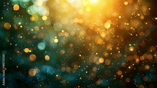 Abstract Bokeh Background with Golden and Teal Lights