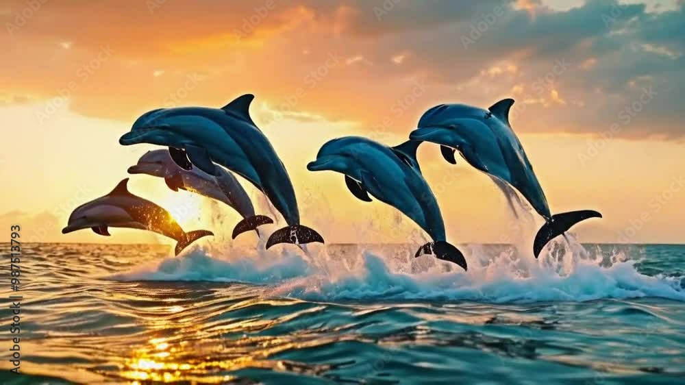 slow motion of five dolphins jumping out of the water slow motion of five dolphins jumping out of the water