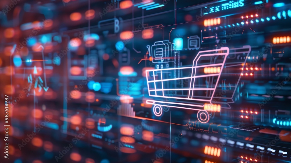 Fototapeta premium Futuristic ai integration in retail shopping cart symbolizing advanced shopping experience