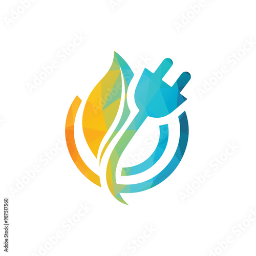 Colorful Eco-Friendly Energy Logo with Leaf and Plug Design