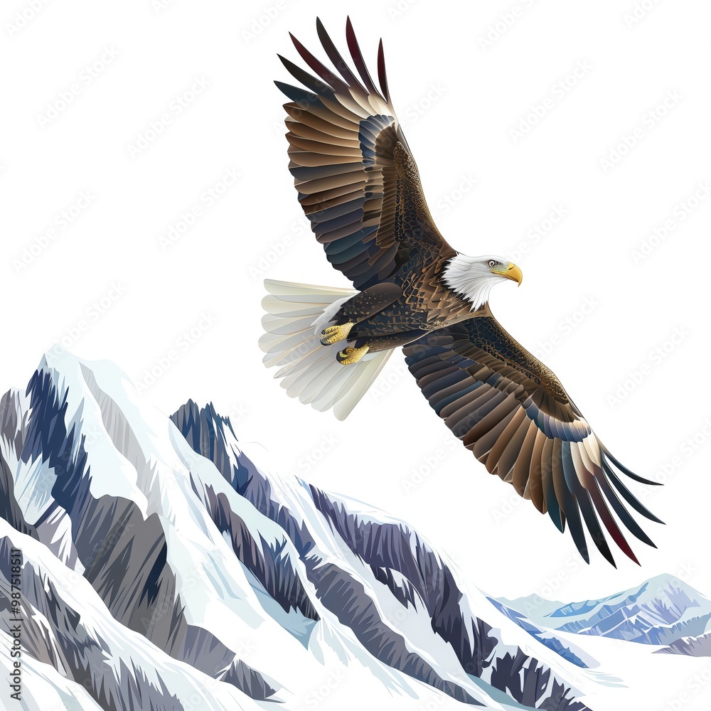 Obraz premium Eagle soaring over snowy mountains