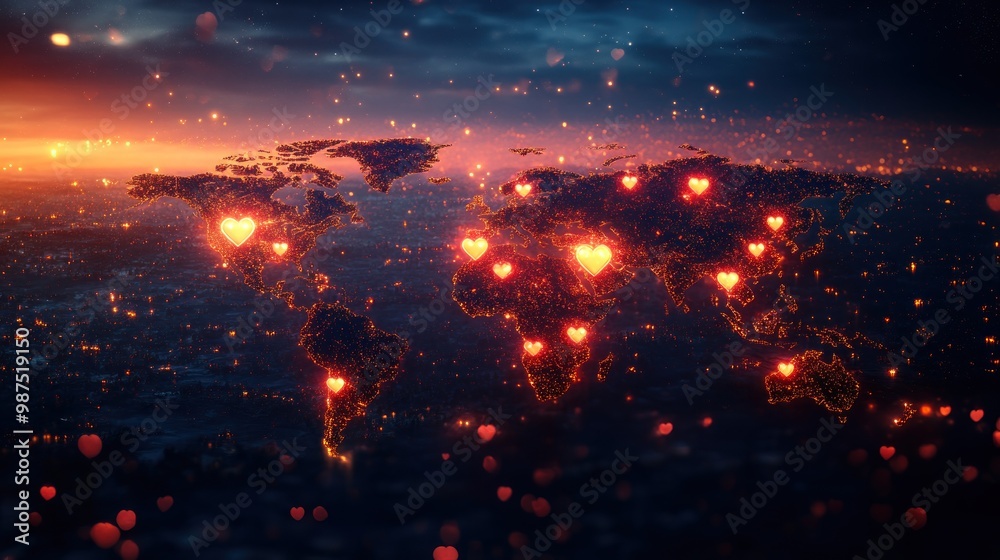 World Map with Hearts World Map with Hearts