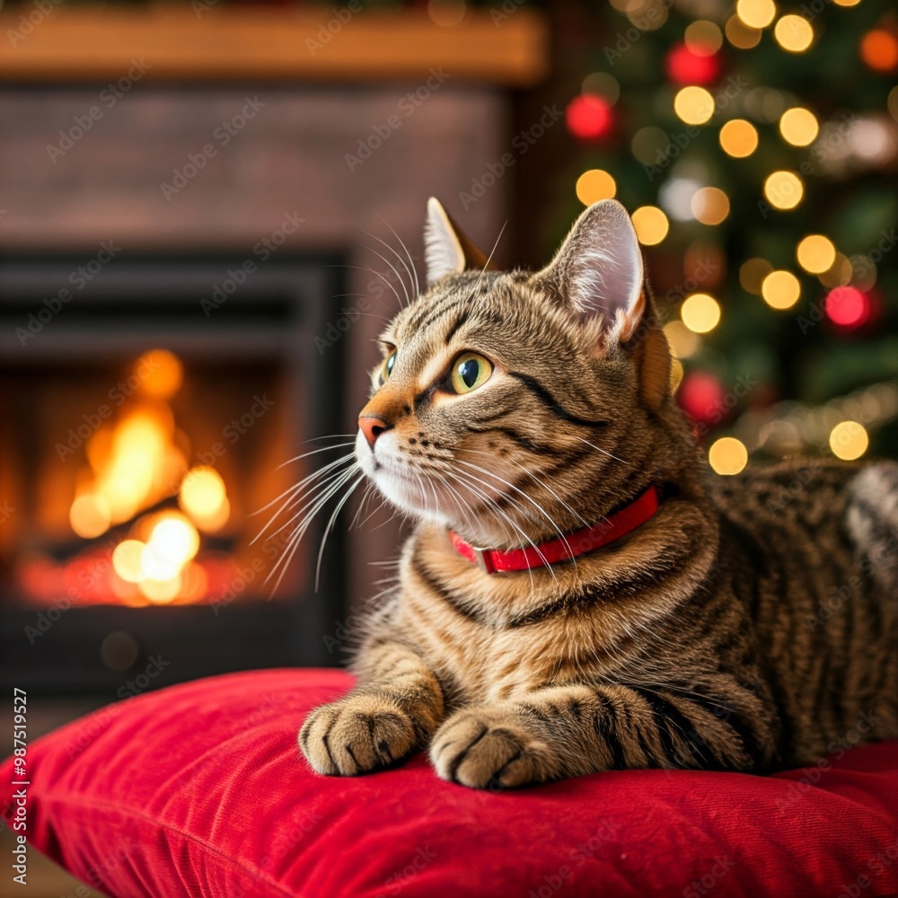 Cats in a Cozy Setting with Blurred Christmas Background Festive and Warm Holiday Atmosphere Cats in a Cozy Setting with Blurred Christmas Background Festive and Warm Holiday Atmosphere