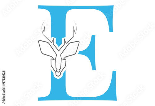 initial E latter with Head vector logo design wild animal with horns quality stylish luxury,