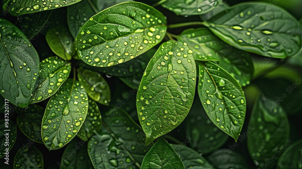 Dewdrops on Lush Green Leaves Dewdrops on Lush Green Leaves