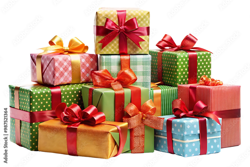 Obraz premium Stack of Christmas gifts on transparent background
