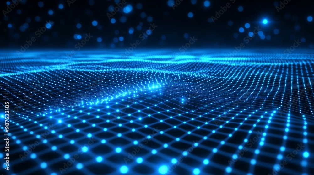 Fototapeta premium Abstract blue digital background with a grid and lines