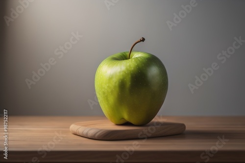 Green apple on a wooden table with dark background, shallow depth of field. The concept of healthy eating. ai generative