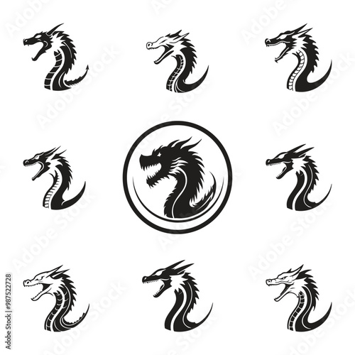 Dragon logo set in black and white