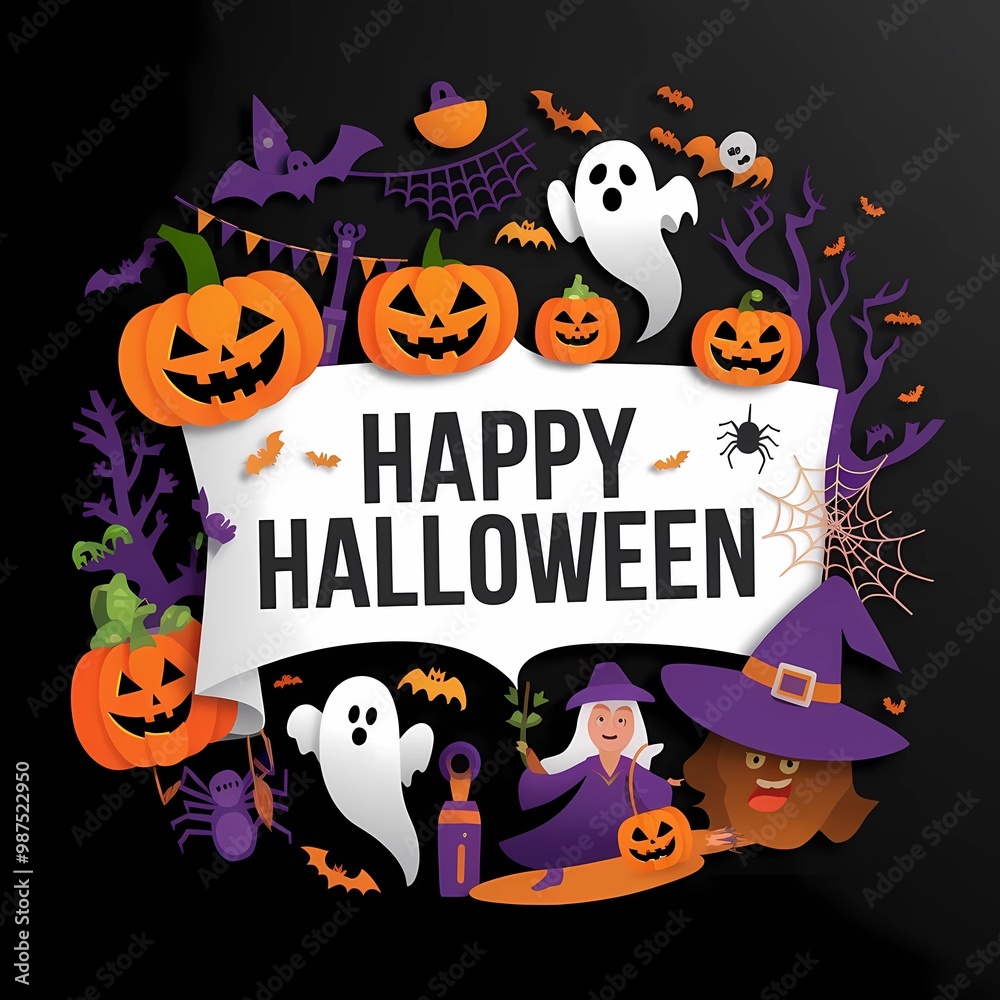 Happy Halloween 3D paper cut card, papercut, cute and spooky, 1:1 Happy Halloween 3D paper cut card, papercut, cute and spooky, 1:1