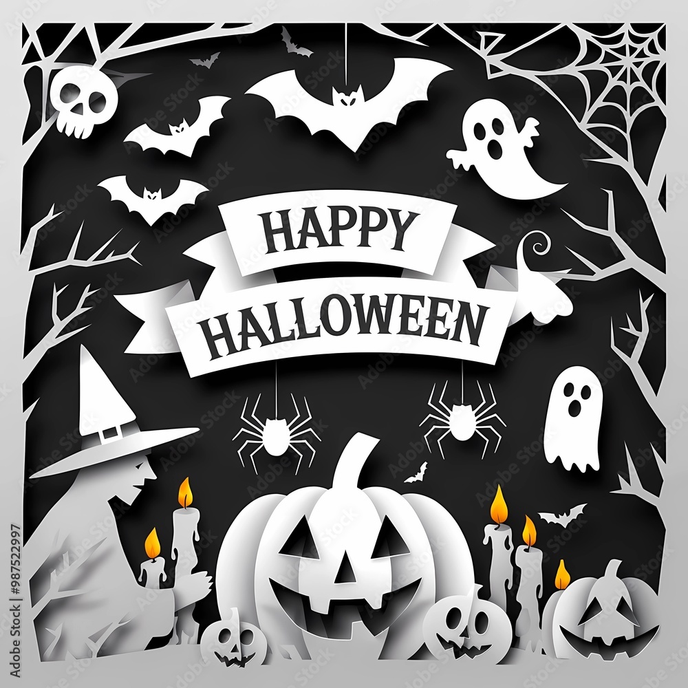 Happy Halloween 3D paper cut card, papercut, cute and spooky, 1:1 Happy Halloween 3D paper cut card, papercut, cute and spooky, 1:1