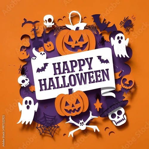 Happy Halloween 3D paper cut card, papercut, cute and spooky, 1:1