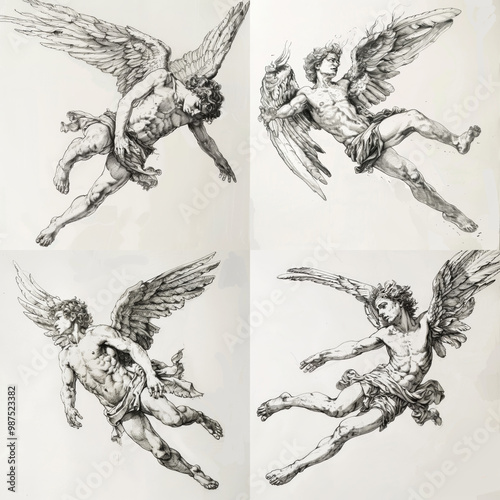 Falling angel sketch on white background