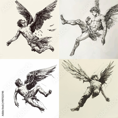 Falling angel sketch on white background