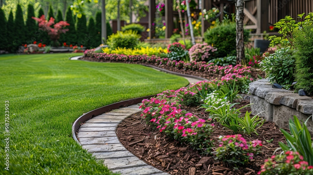 A Stone Path Winding Through A Lush Flower Garden A Stone Path Winding Through A Lush Flower Garden