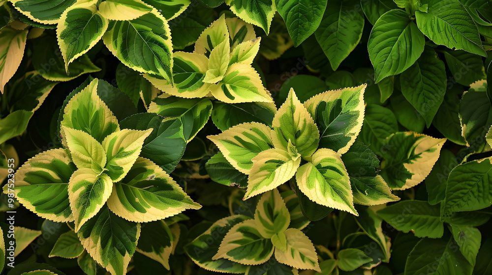 Close-Up of Variegated Leaves A Symphony of Green and Yellow