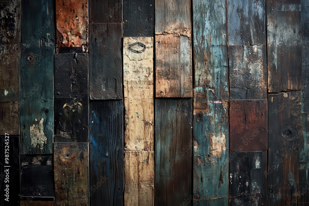 Weathered Wooden Wall with Distressed Paint Weathered Wooden Wall with Distressed Paint