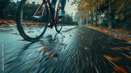 Legs of a track cycling cyclist at a bicycle racing competition with blur from speed of the cycle