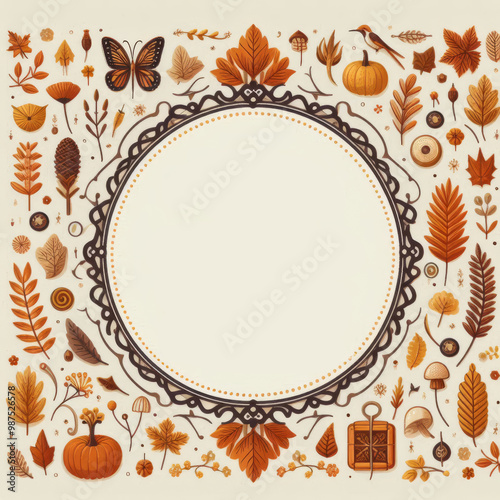 Decorative autumn frame. Advertising template, wrapping concept, border