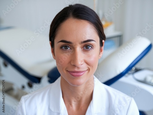 Doctor smiling confidently. Female doctor with a warm smile, showing confidence and professionalism.