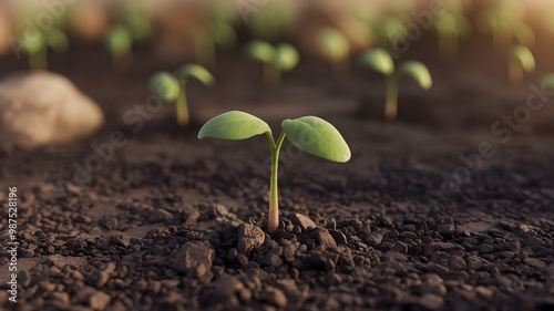 Realistic Row of Sprouting Seedlings: Gardening as a Hobby photo