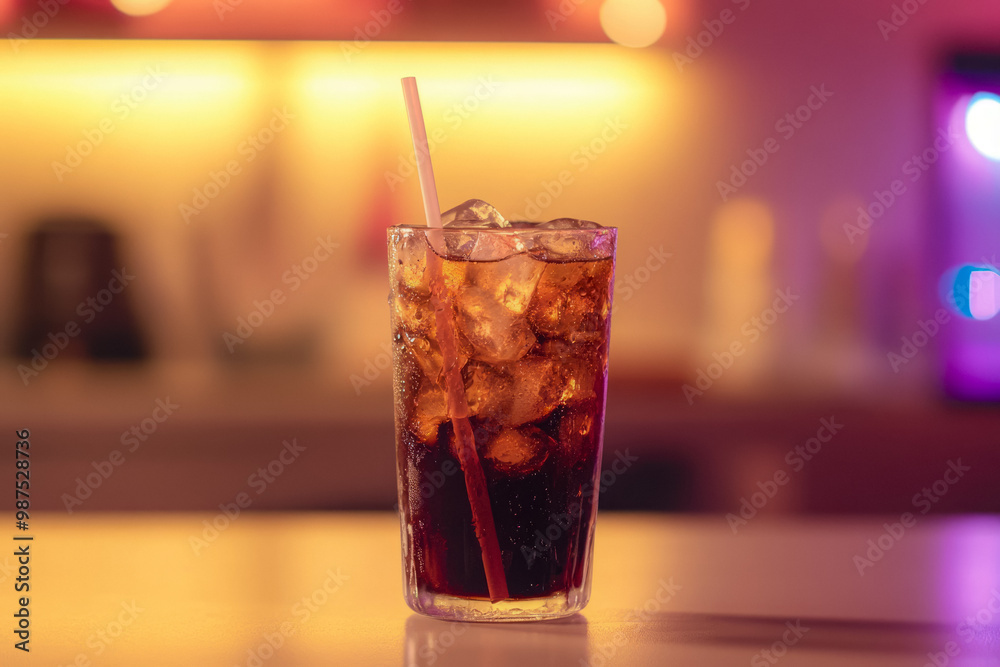 Image Glass With Ice Filled With Soda On Table In Advertising Photo Style Created With Artificial Intelligence Image Glass With Ice Filled With Soda On Table In Advertising Photo Style Created With Artificial Intelligence