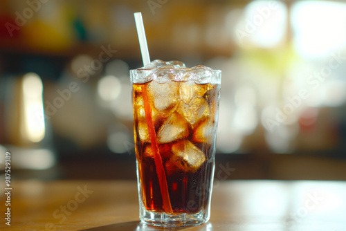 Image Glass With Ice Filled With Soda On Table In Advertising Photo Style Created With Artificial Intelligence