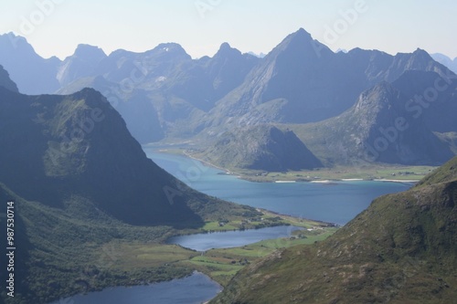 Arcipelago delle Isole Lofoten visto dall'alto, Norvegia.