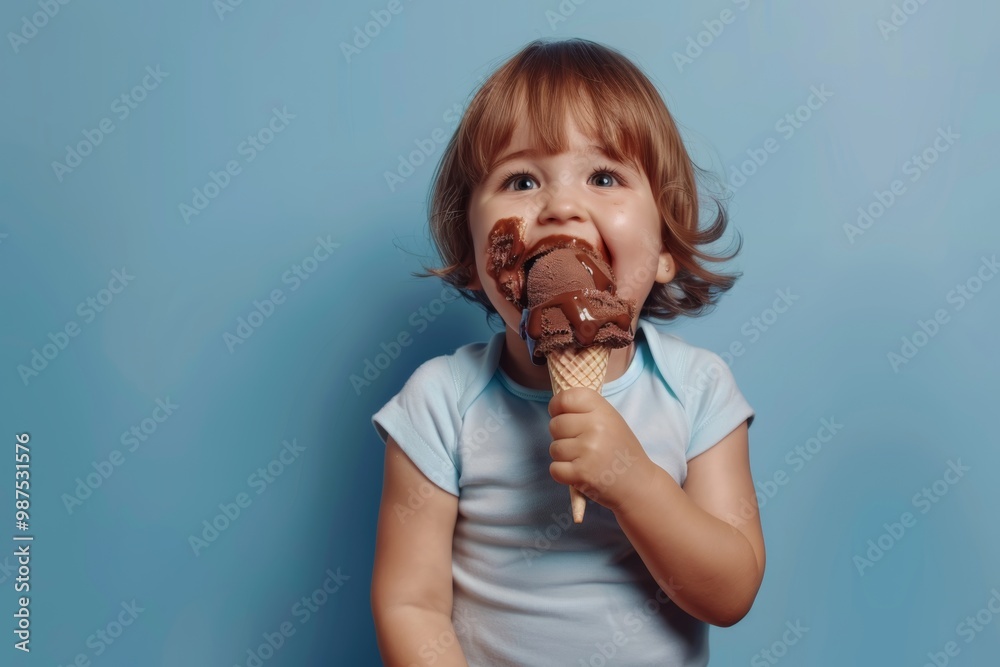 Lively little girl captured moment of pure innocent delight and joy. The pure joy of ice cream is seen in this child's smile. Joy of radiant summer day embodied small child smile. Lively little girl captured moment of pure innocent delight and joy. The pure joy of ice cream is seen in this child's smile. Joy of radiant summer day embodied small child smile.