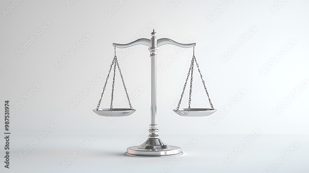 Modern Silver Law Scales Symbol on White Background Modern Silver Law Scales Symbol on White Background