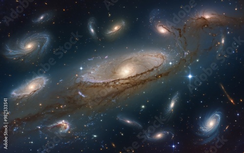 Galaxies in space. Cosmic dance of galaxies, showcasing the mesmerizing beauty and vastness of the universe.