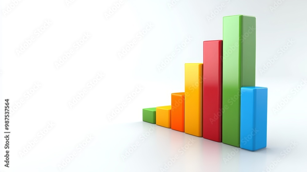 Colorful 3D Bar Chart Graph Growing Upwards Success Business Data Colorful 3D Bar Chart Graph Growing Upwards Success Business Data