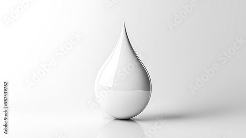 Minimalist 3D Liquid Water Drop Icon on White Background