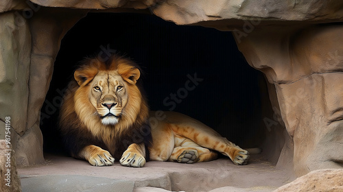 A lion in a den.