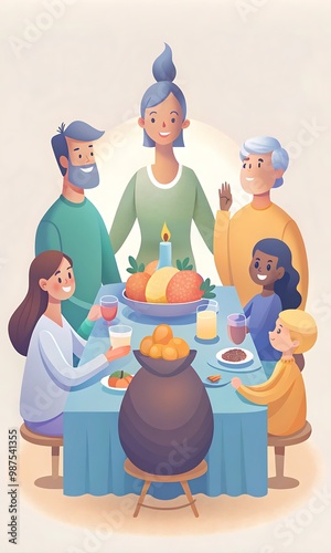 Wallpaper Mural 美しくセッティングされた感謝祭のテーブルの周りに家族が集まり、金色に焼けた七面鳥のローストをメインにした伝統的なごちそうを楽しむ準備をしていました。 Torontodigital.ca