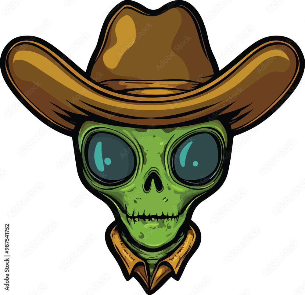 Alien Wearing Cowboy Hat Vector Illustration Alien Wearing Cowboy Hat Vector Illustration